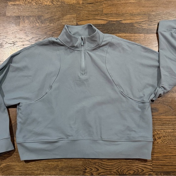 Zella Tops - Zella Ribbed Mock Neck Quarter Zip Pullover XL Green Athleisure Active Top